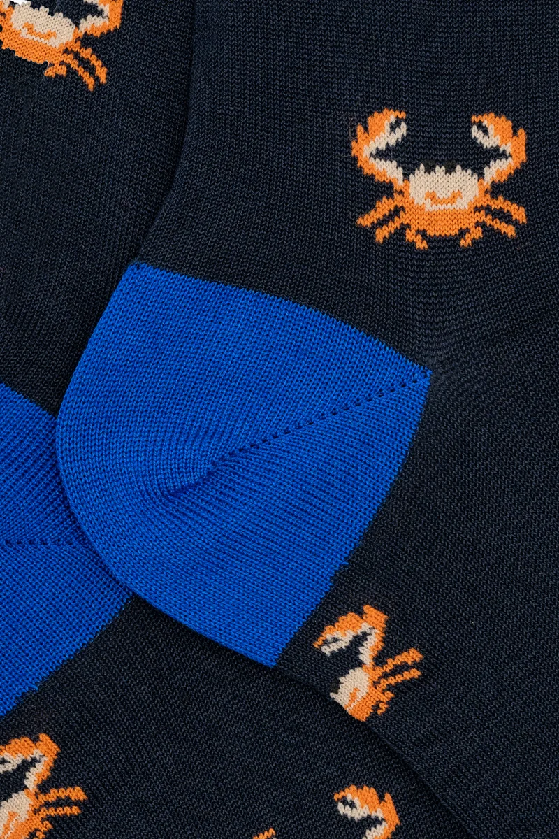 Calze Corte in Cotone Fantasia Granchi - FANT. BLU