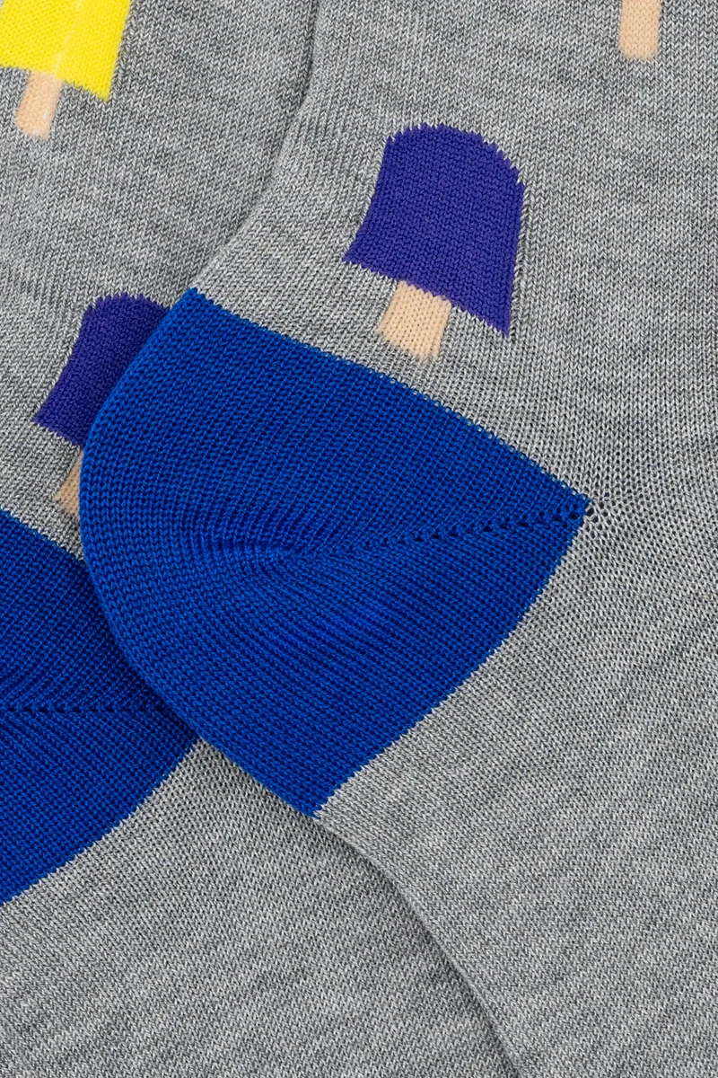 Calze Corte in Cotone Fantasia Gelati - FANT. GRIGIO