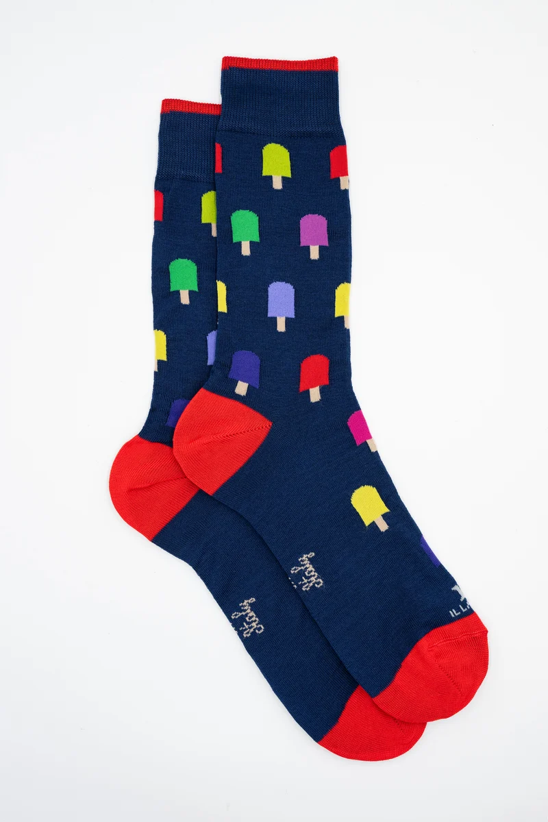 Calze Corte in Cotone Fantasia Gelati - FANT. BLU
