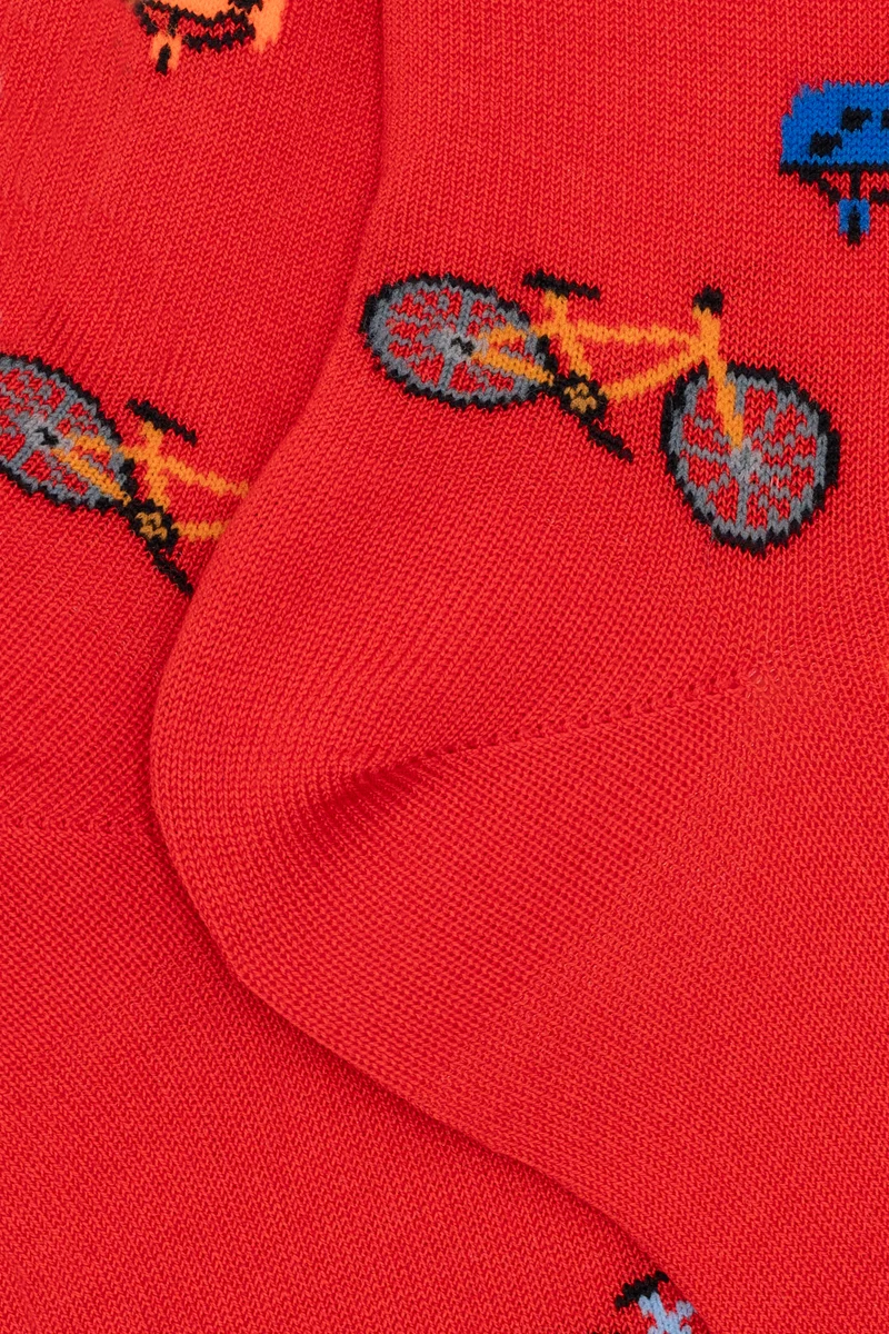 Calze Corte in Cotone Fantasia Biciclette - ROSSO