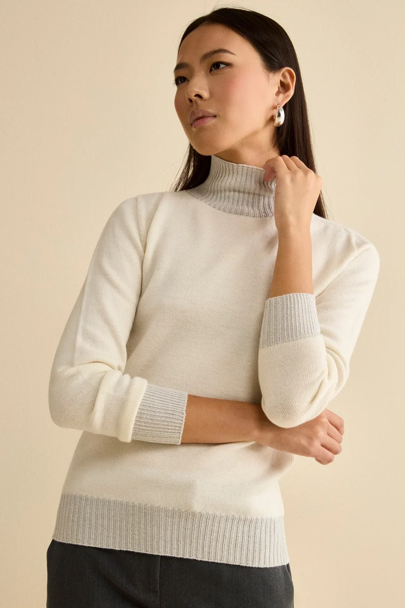Lupetto in Lana Merino con Bordi in Lurex - ECRU
