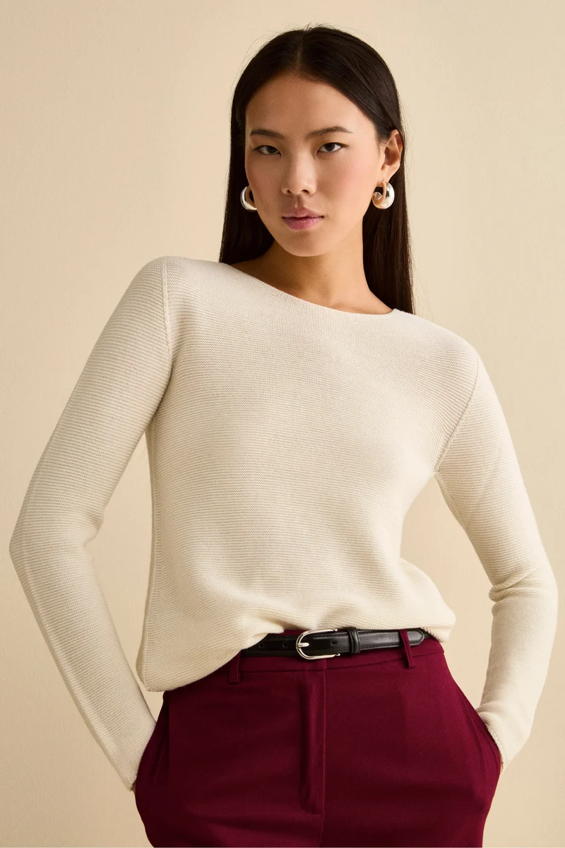 Maglia Barchetta in Lana Merino - ECRU