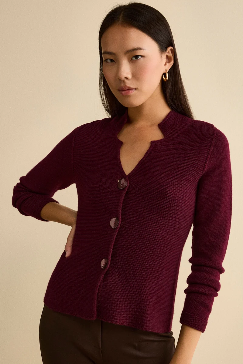 Cardigan in lana Merino - BORDEAUX
