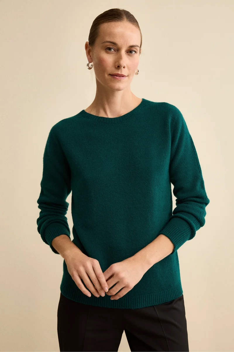 Girocollo in Lana Merino con Manica Lavorata - VERDE