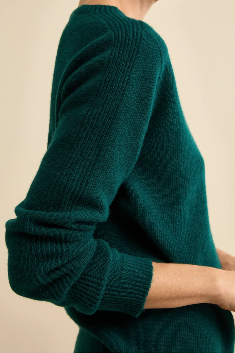 Girocollo in Lana Merino con Manica Lavorata - VERDE
