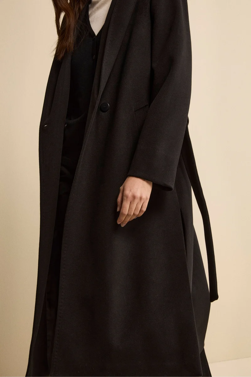 Cappotto Lungo con Cintura e Cappuccio - NERO