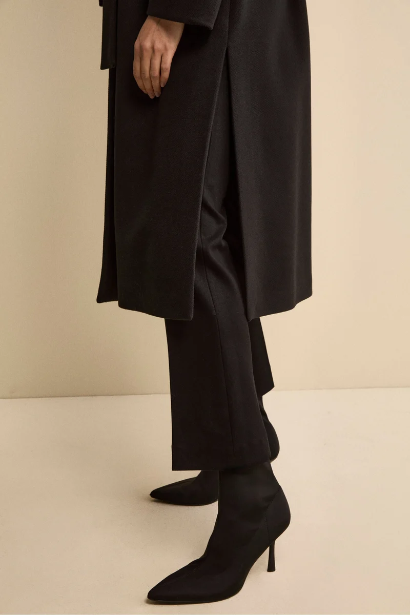 Cappotto Lungo con Cintura e Cappuccio - NERO