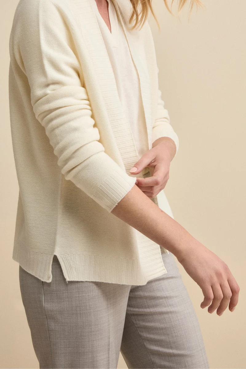 Cardigan Lungo con Collo a Scialle in Lana - PANNA