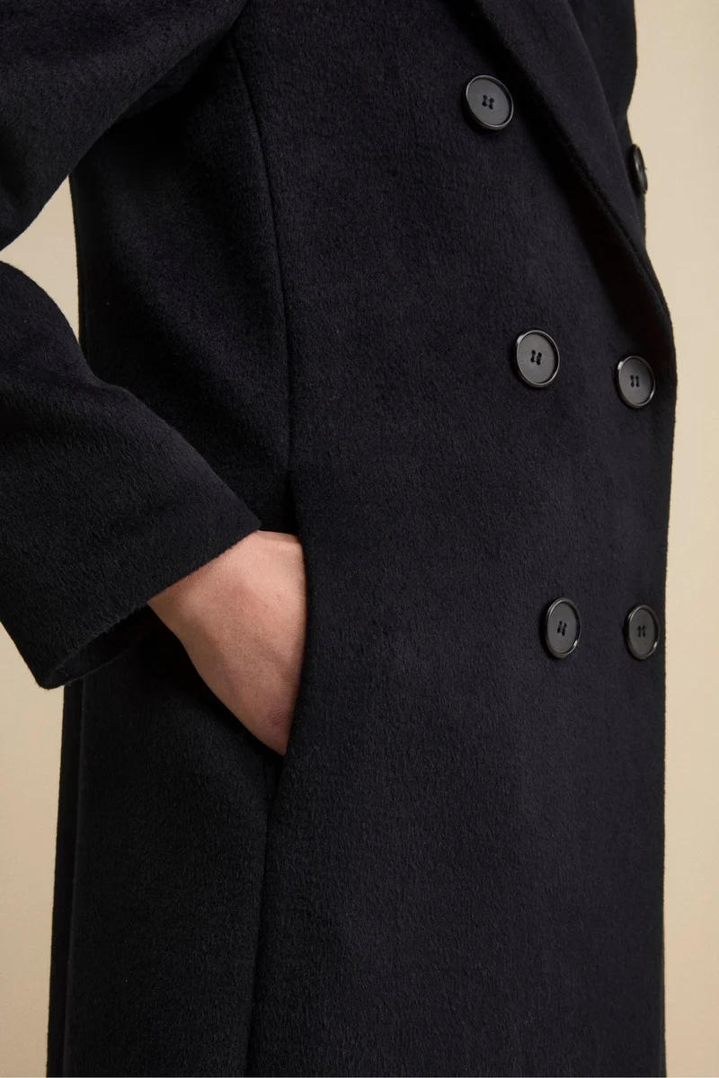 Cappotto Doppiopetto Foderato Lungo in Misto Lana - BLU