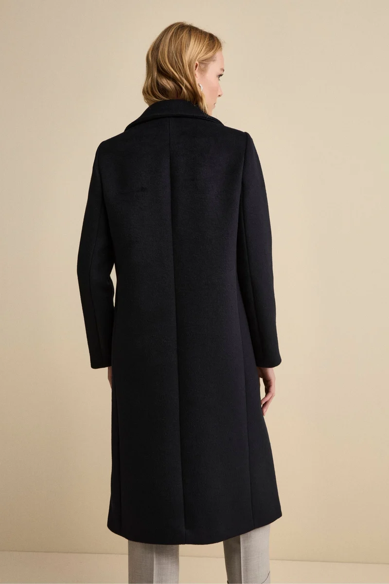 Cappotto Doppiopetto Foderato Lungo in Misto Lana - BLU