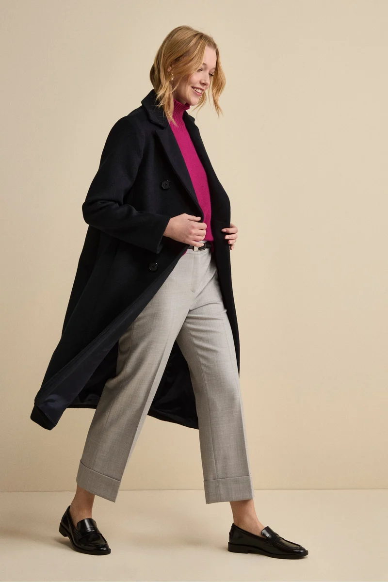Cappotto Doppiopetto Foderato Lungo in Misto Lana - BLU