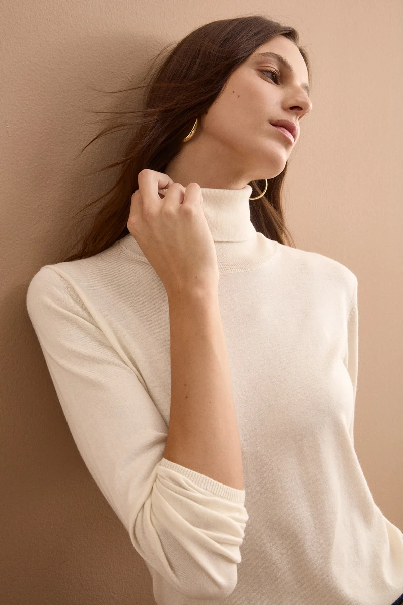 Maglia Dolcevita in Seta e Cashmere Extrafine - PANNA