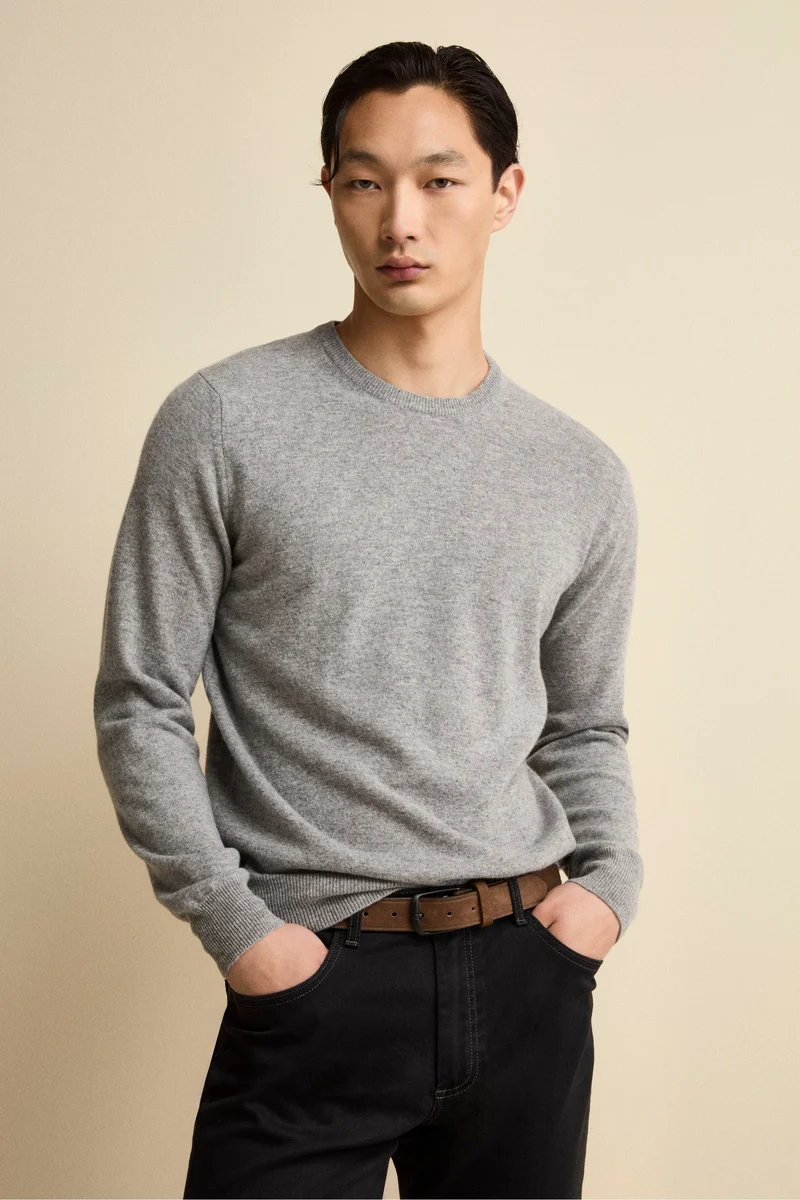 Maglia Girocollo Regular Fit in Lana Merino - GRIGIO MELANGE