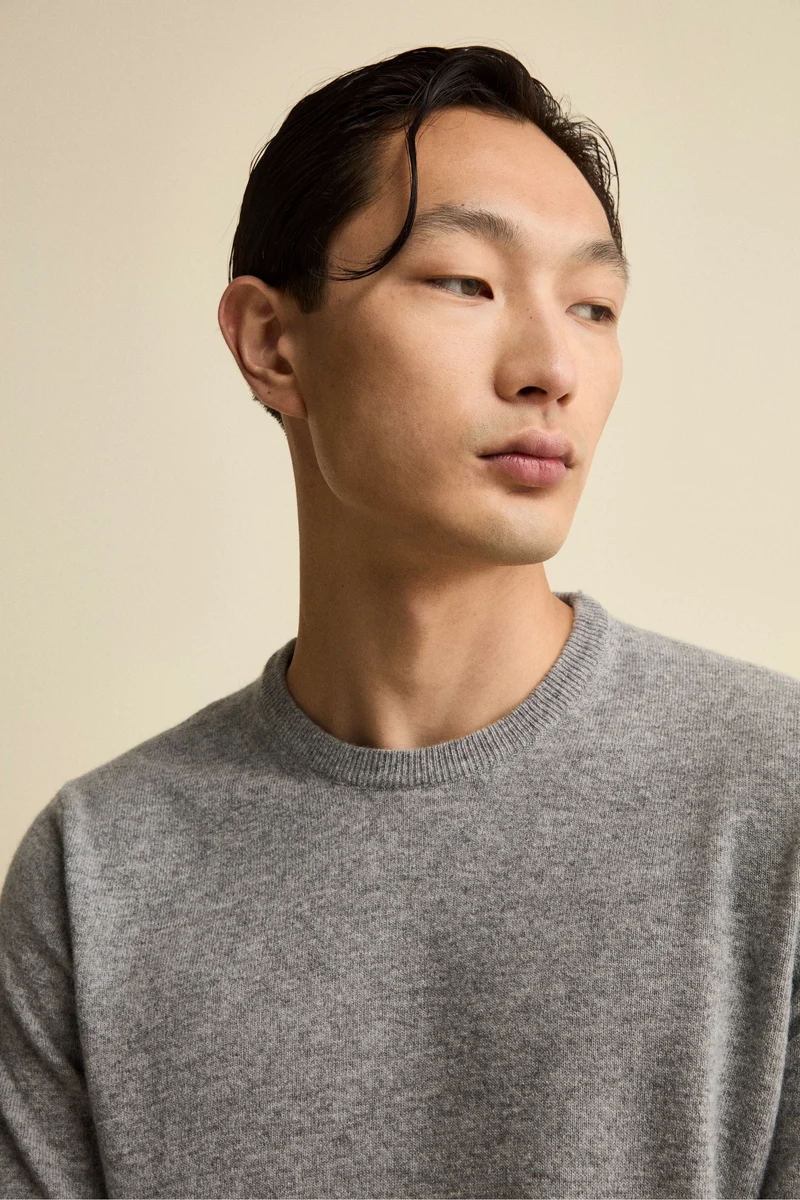 Maglia Girocollo Regular Fit in Lana Merino - GRIGIO MELANGE