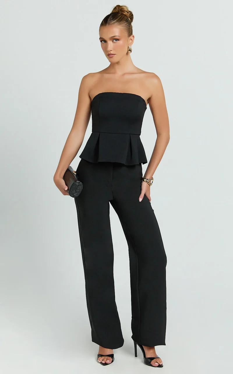 Rainey Top - Strapless Peplum Top in Black