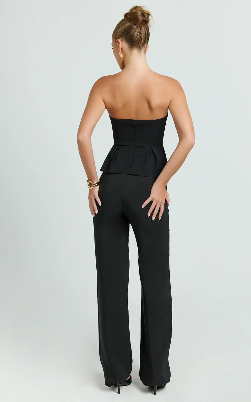 Rainey Top - Strapless Peplum Top in Black
