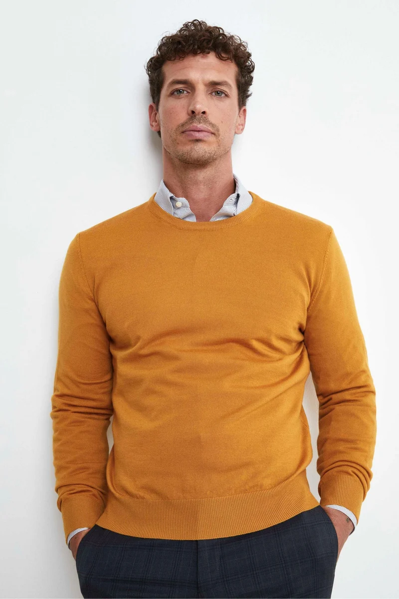 Pullover Girocollo in Lana Merino - SENAPE