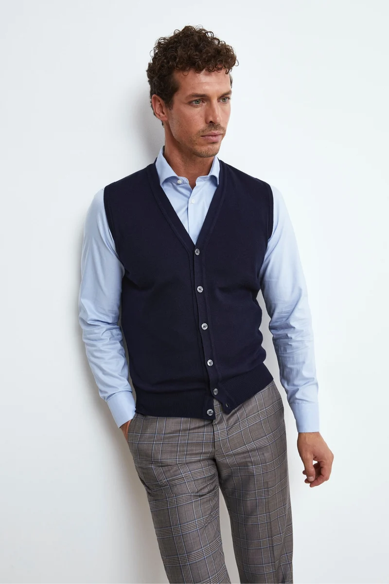 Gilet con Bottoni in Lana merino - BLU