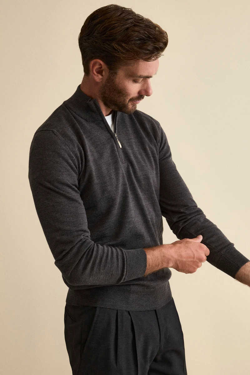 Lupetto con Zip in Lana Merino - ANTRACITE