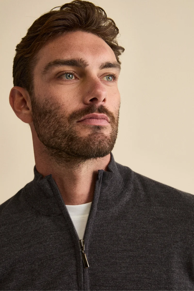 Lupetto con Zip in Lana Merino - ANTRACITE