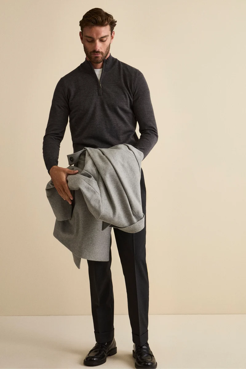 Lupetto con Zip in Lana Merino - ANTRACITE