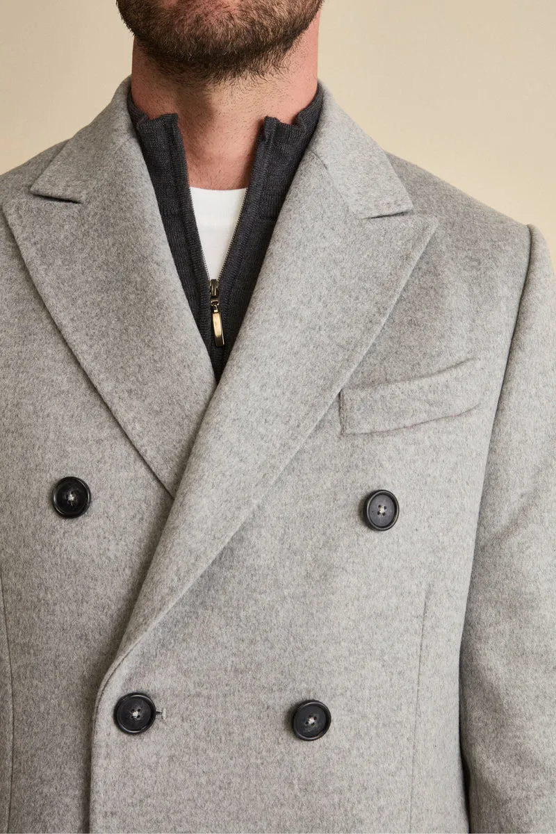 Cappotto Midi Doppiopetto in Misto Lana e Cashmere con Martingala - GRIGIO CHIARO