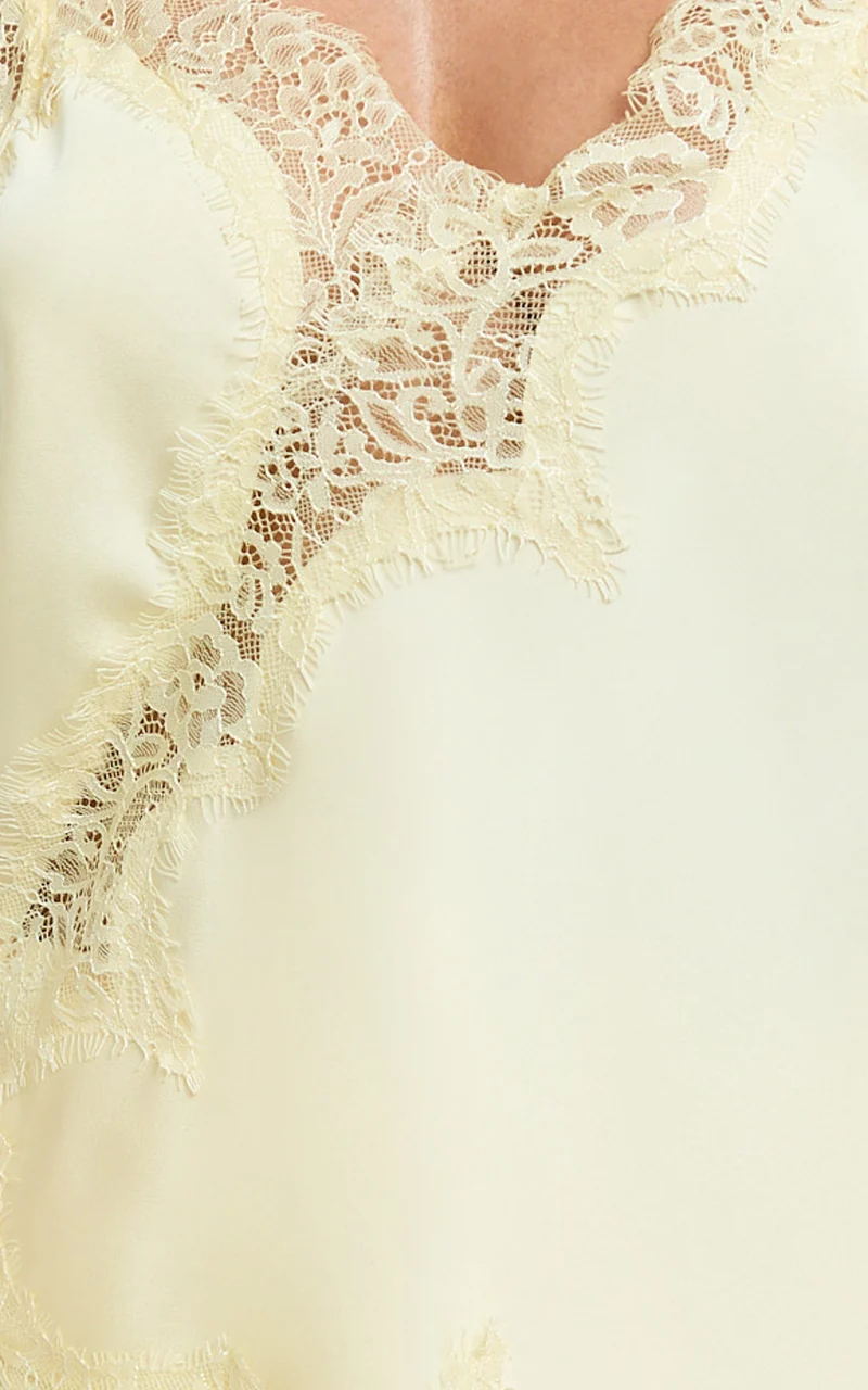 Ava Top - Lace Trim Asymmetrical Camisole Top in Lemon