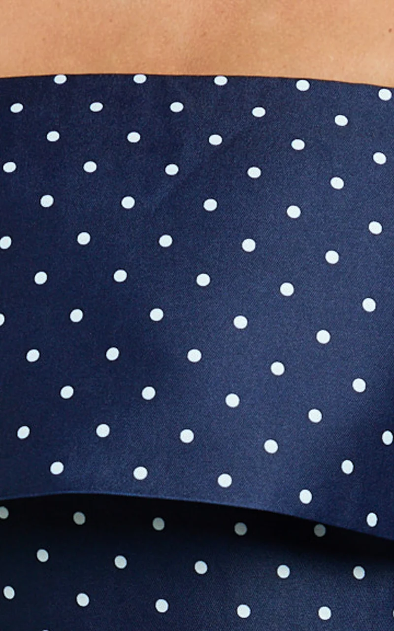 Lana Top - Long Sleeve Off Shoulder Cropped Top in Navy/White Polka Dot