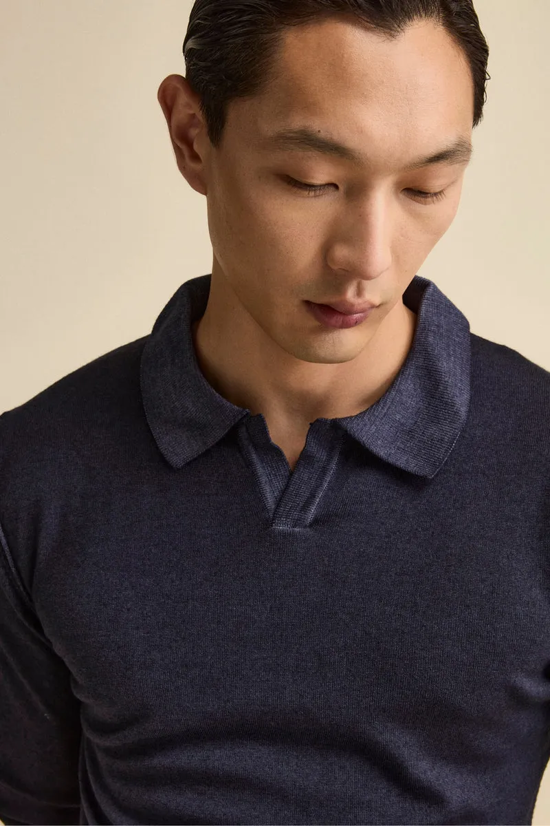 Polo derby in lana merino - BLU MARINE