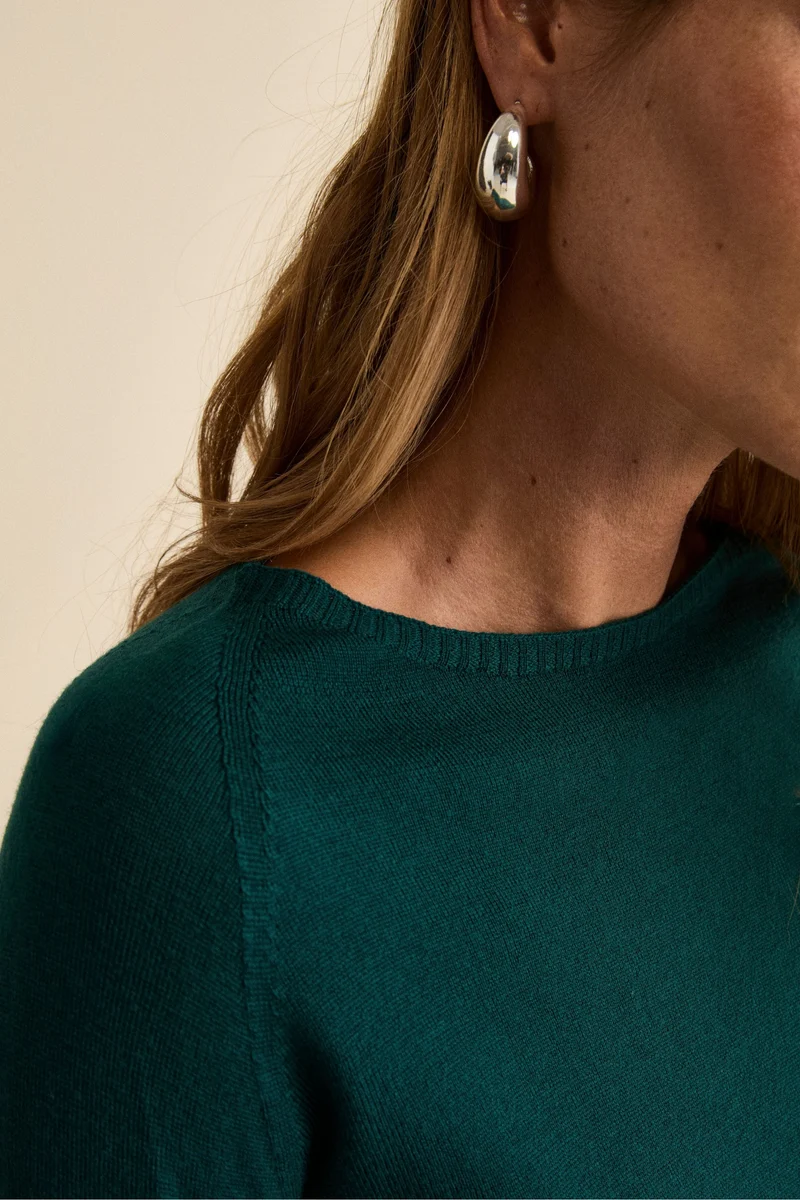 Girocollo in Lana Merino con Bordi a Coste - VERDE