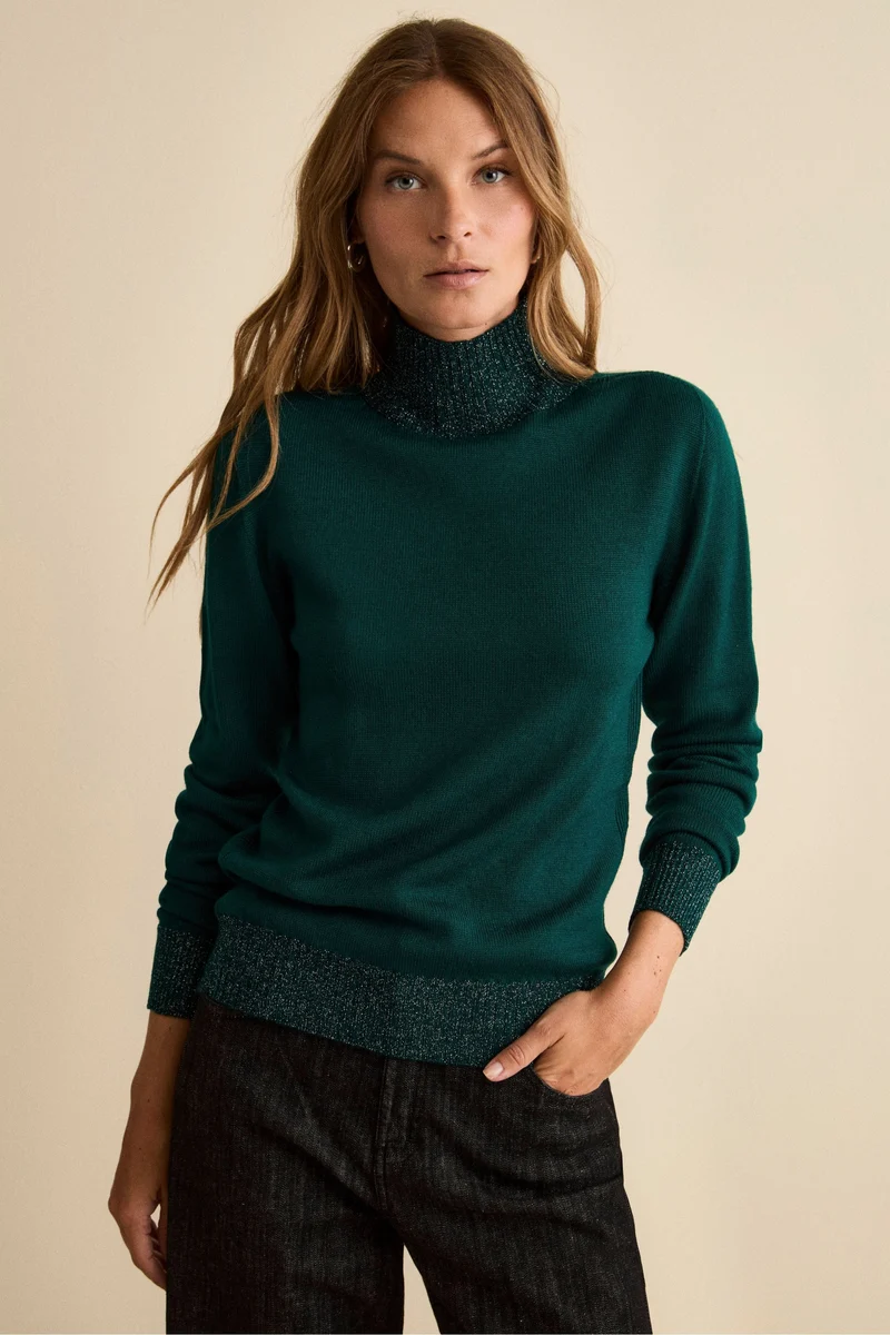 Lupetto in Lana Merino con Bordi in Lurex - VERDE