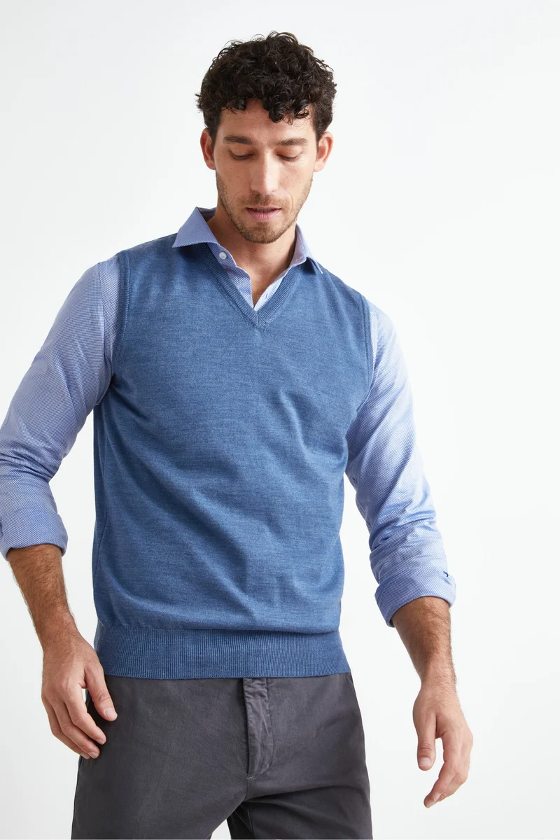 Gilet Scollo a V in Lana Merino - JEANS