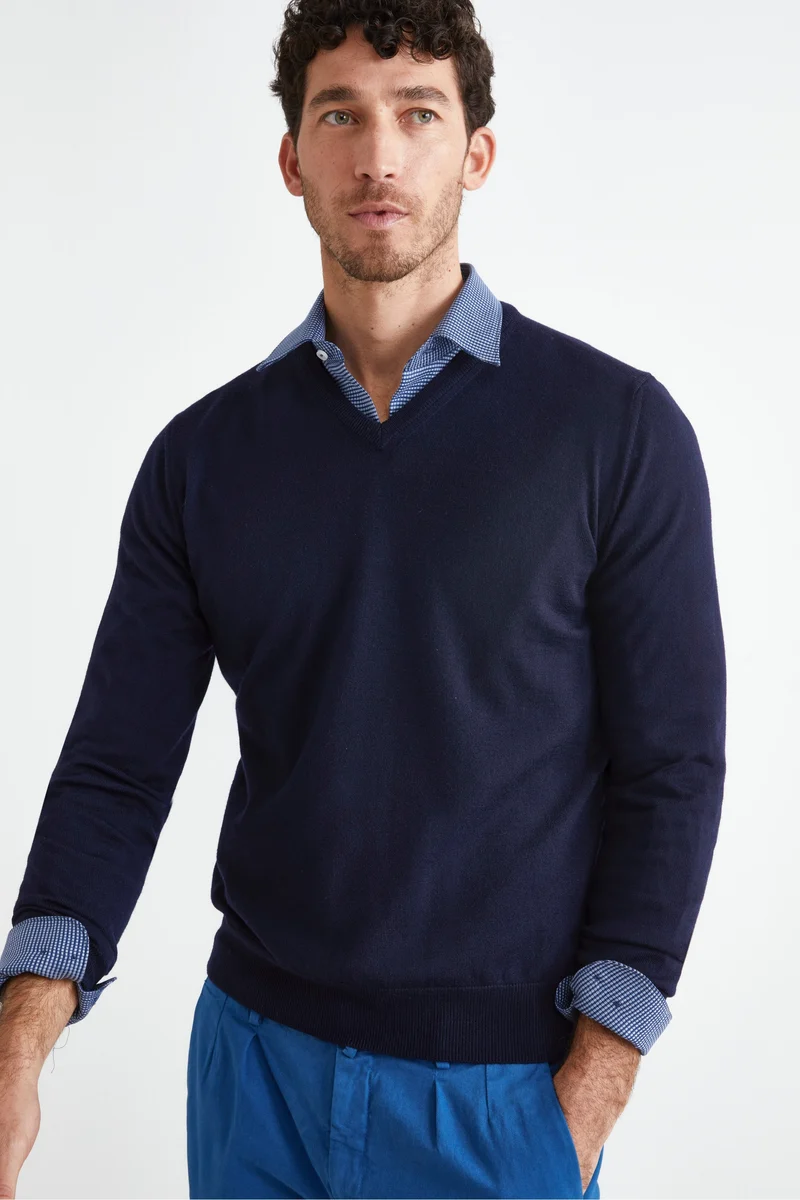 Maglia Scollo a V in Lana Merino - BLU