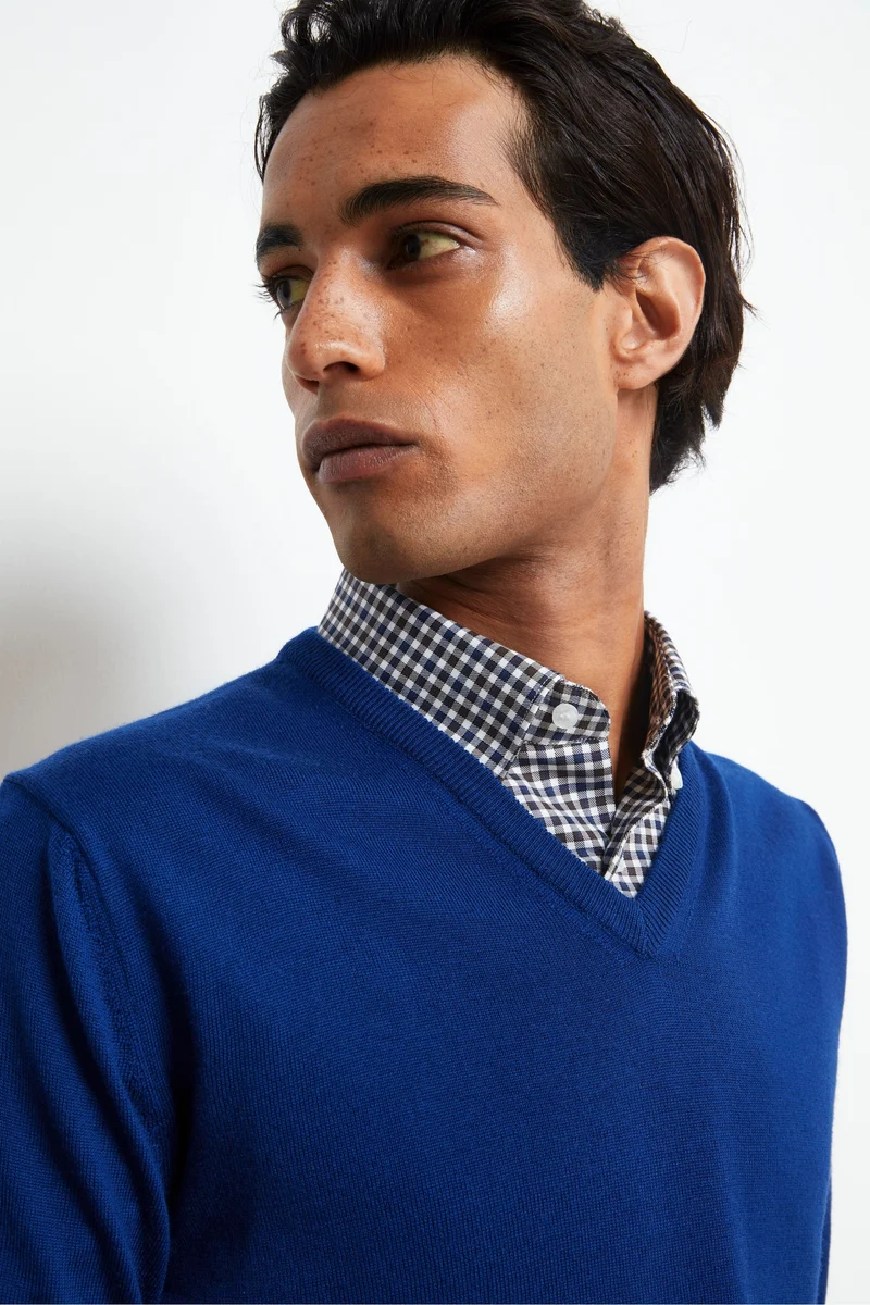 Maglia Scollo a V in Lana Merino - BLU APERTO