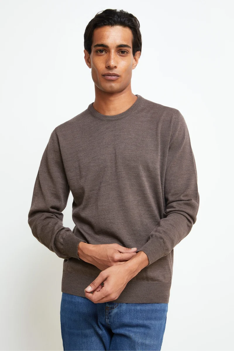 Pullover Girocollo in Lana Merino - TORTORA