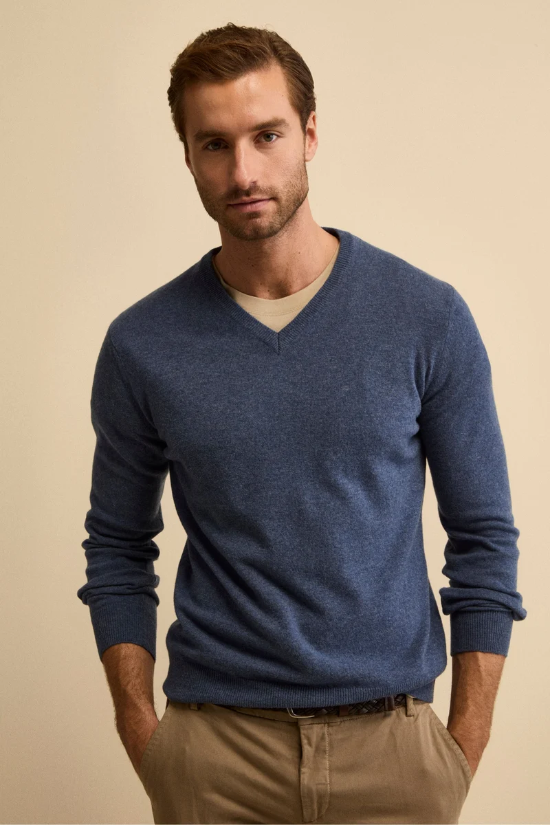 Maglia in lana con scollo a V - JEANS MELANGE
