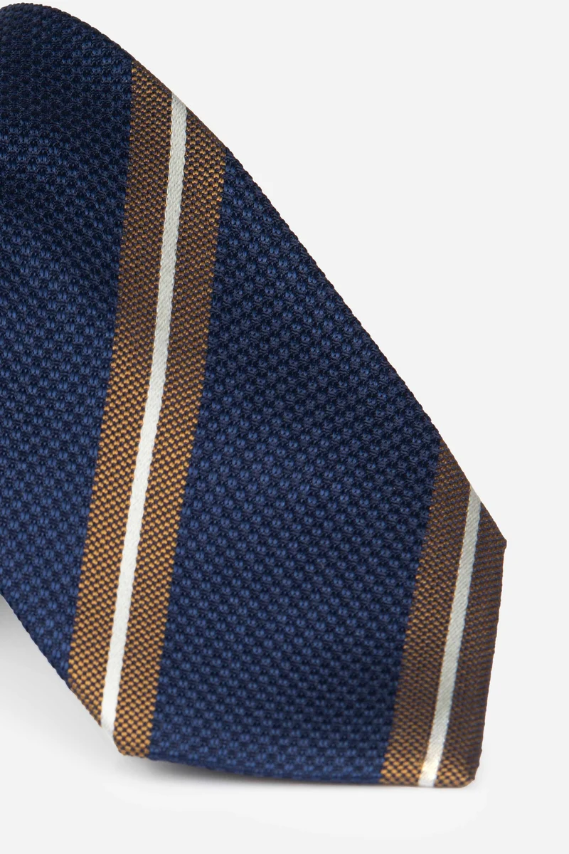 Cravatta a righe in seta - RIGATO BLU/GIALLO