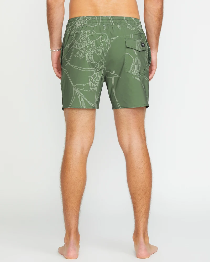 Lido Print Trunk 16" Boardshorts - LIGHT OLIVE