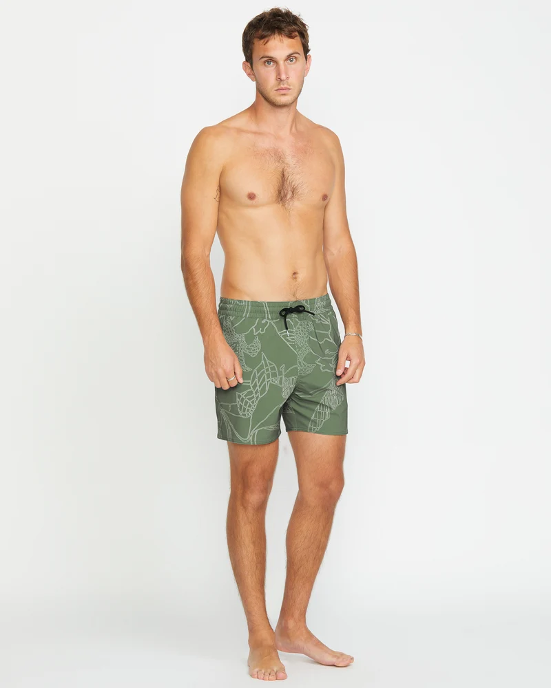 Lido Print Trunk 16" Boardshorts - LIGHT OLIVE