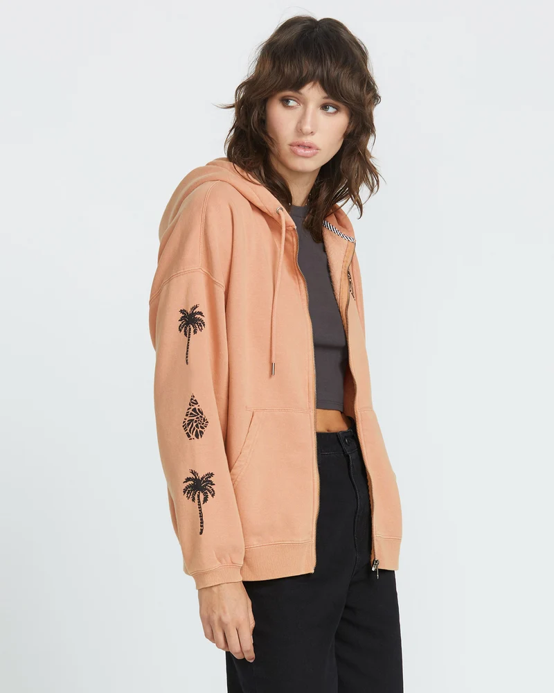 Stone Art Up Zip Kapuzenpullover - SAND BROWN