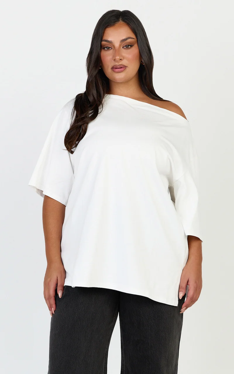Ruby Top - Off Shoulder Asymmetrical T-shirt in White