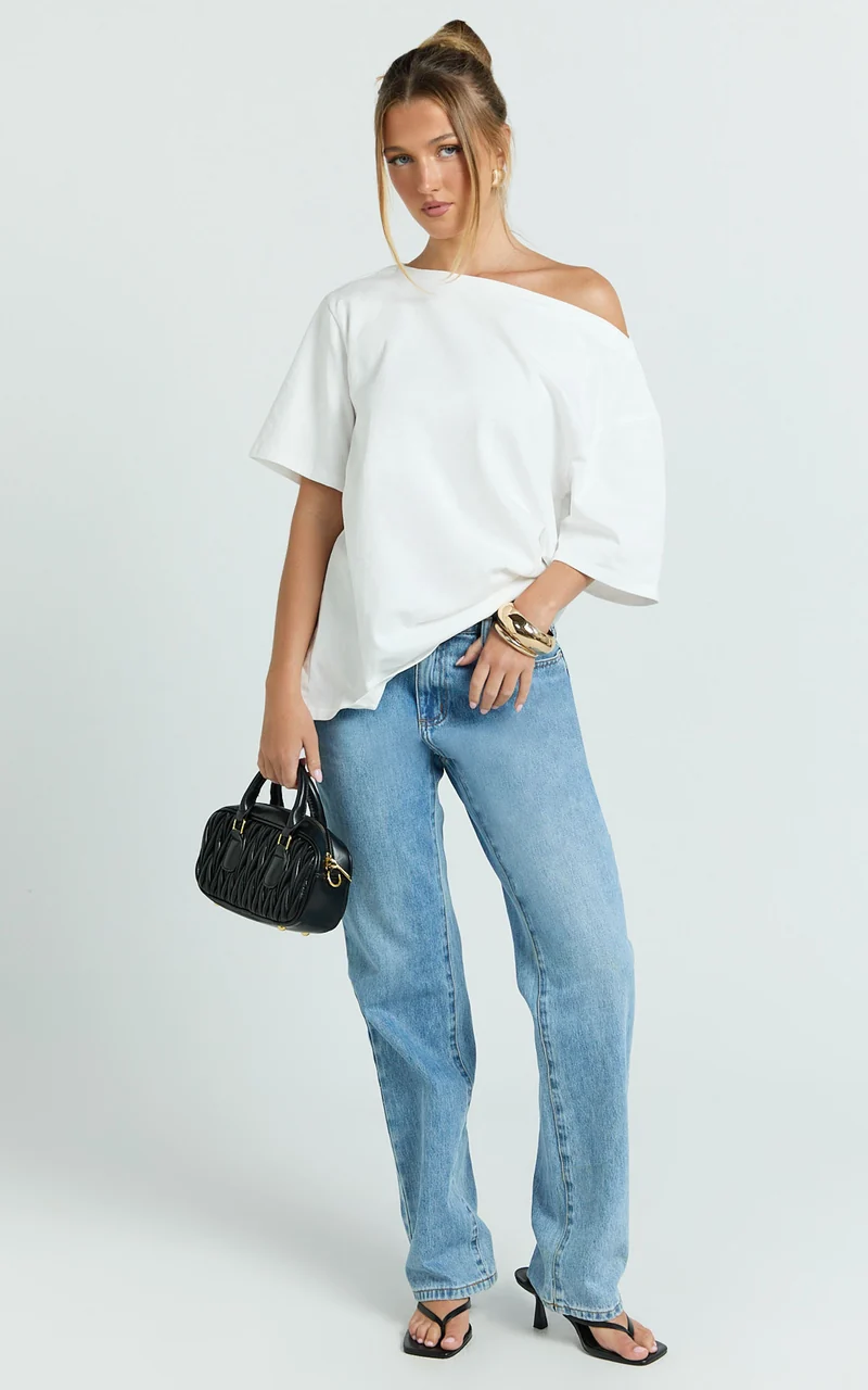 Ruby Top - Off Shoulder Asymmetrical T-shirt in White