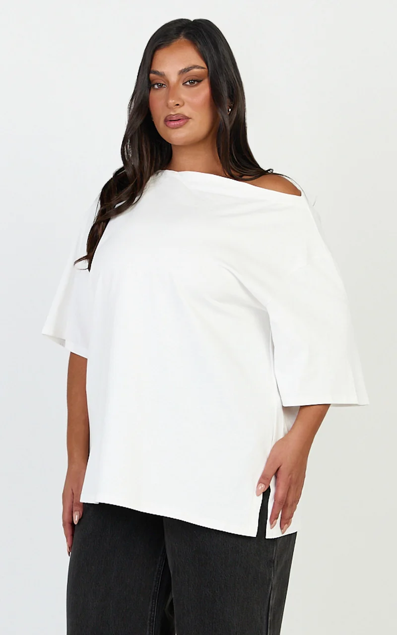 Ruby Top - Off Shoulder Asymmetrical T-shirt in White