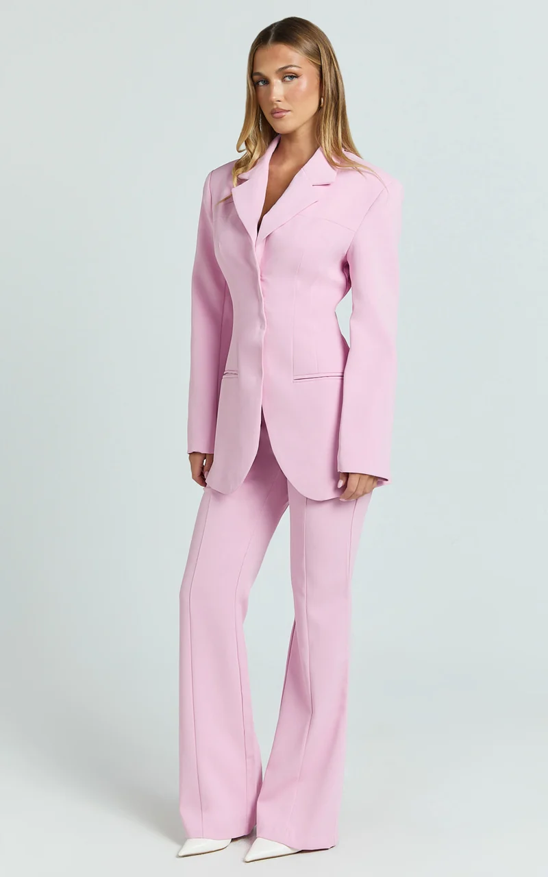 Seville Blazer - Long Line Notched Lapel Blazer in Pink