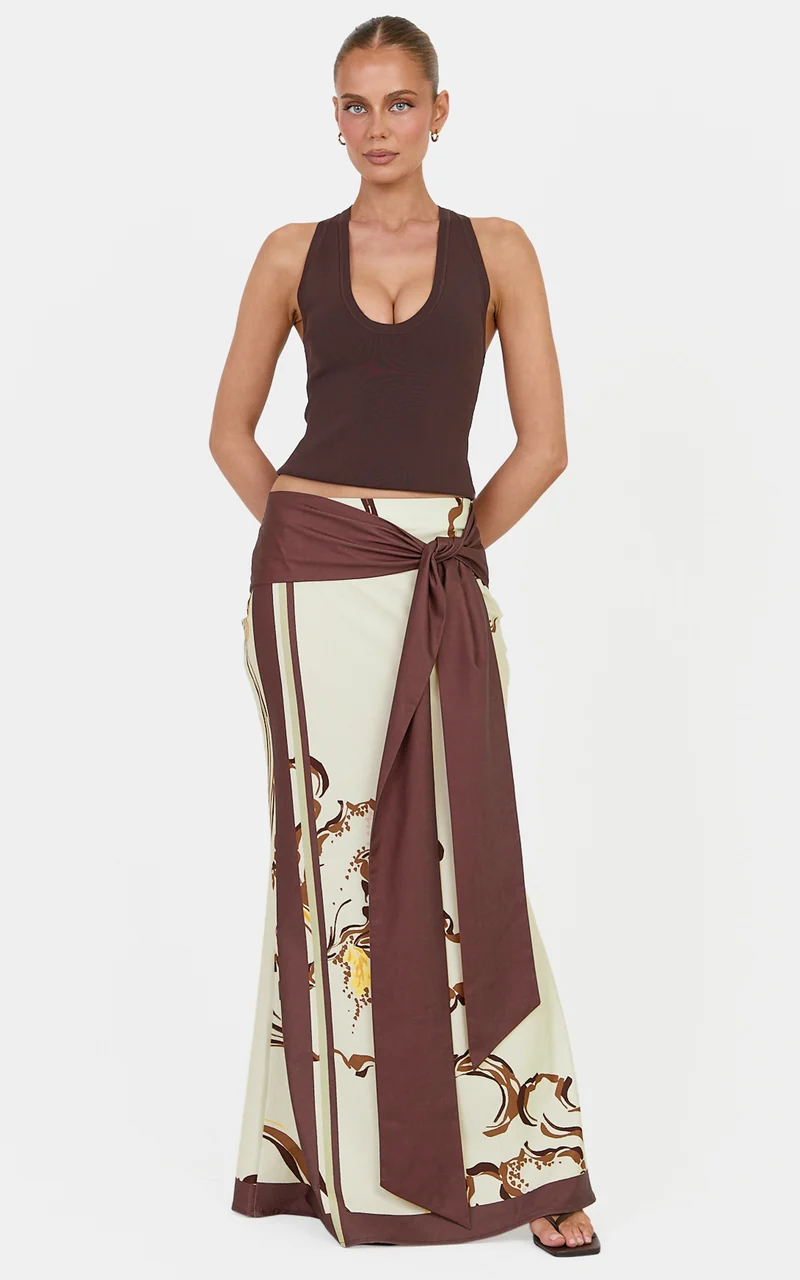 Jenna Top - Scoop Neck Racer Back Knit Tank Top in Dark Chocolate