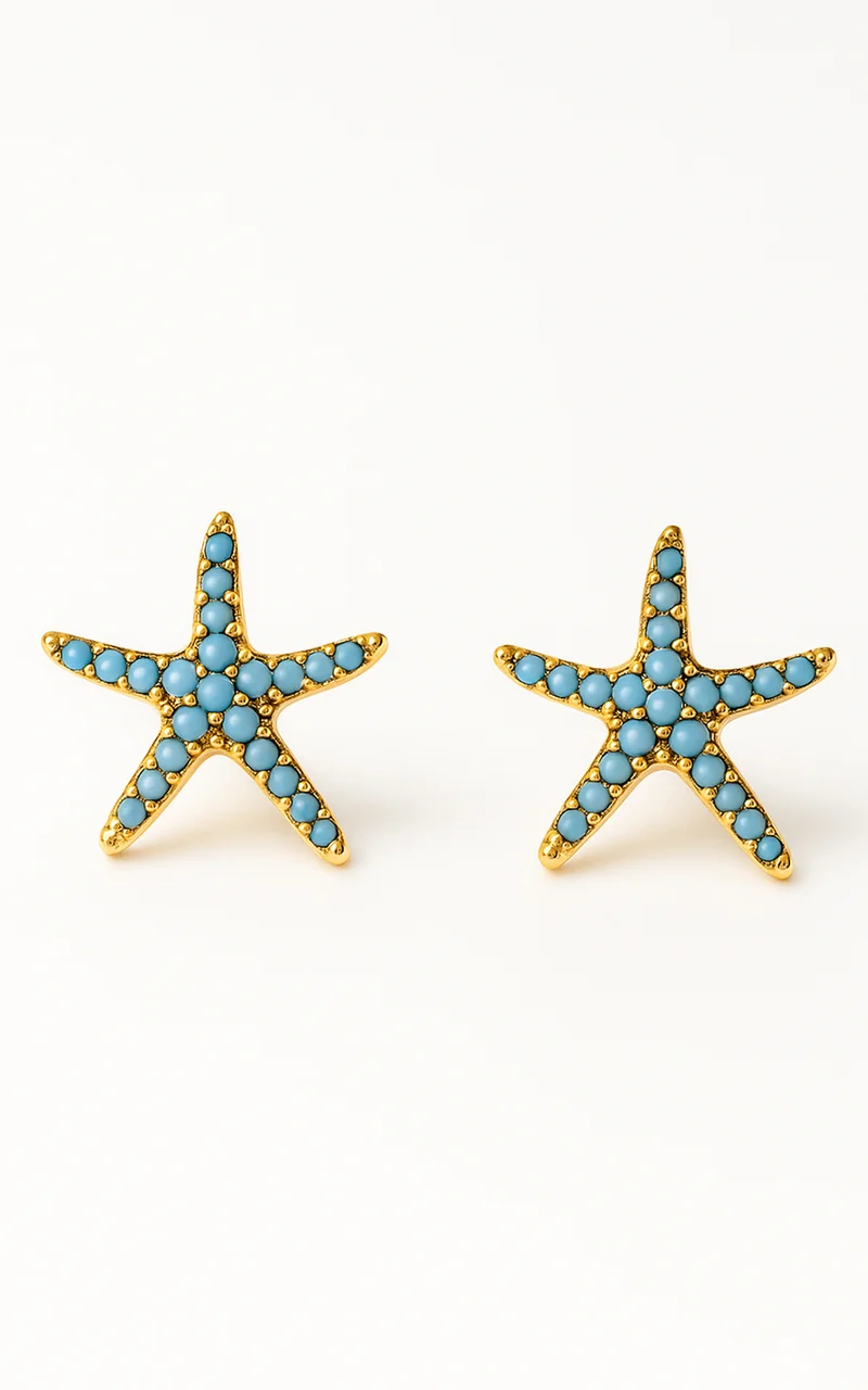 Tarah Starfish Earrings in Blue/Gold