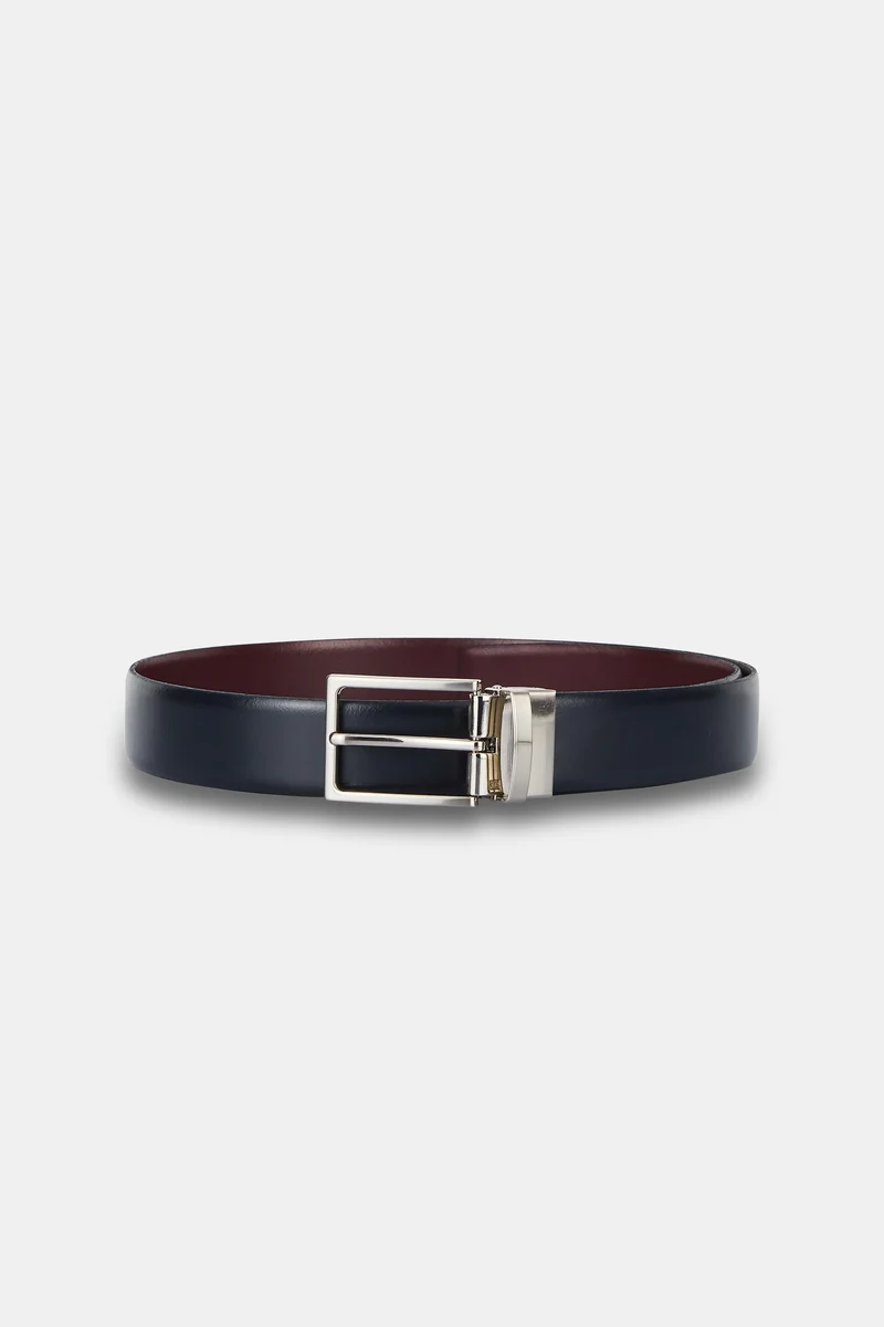 Cintura in pelle reversibile - BLU/BORDEAUX