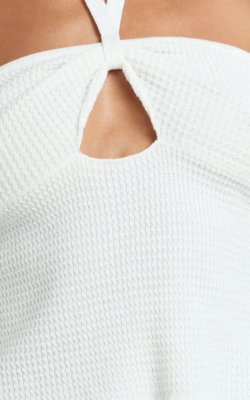 Agnes Top - Halter Neck Cut Out Knitted Top in Off White
