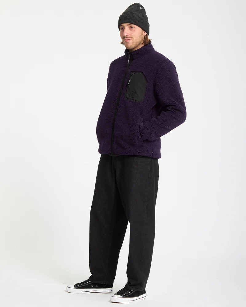Muzzer Fuzzar Zip-Sherpa-Sweatshirt - Dark Purple
