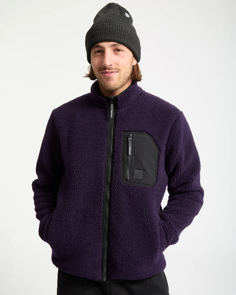Muzzer Fuzzar Zip-Sherpa-Sweatshirt - Dark Purple